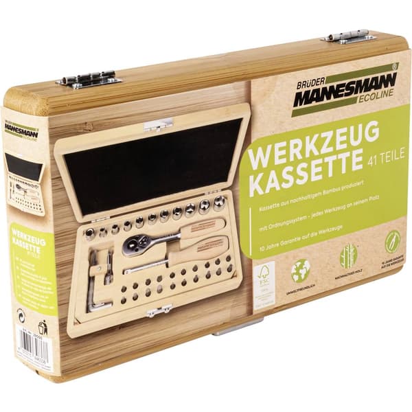 Brüder Mannesmann M29000 M29000 Verktygssats Inkl. bambuväska 4 - 13 mm PZ 0, PZ 2, PZ 3, PH 0, PH 1, PH 2, T 10, T 15,