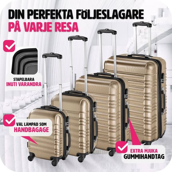 Resväskeset 4 stycken med hårt skal - champagne
