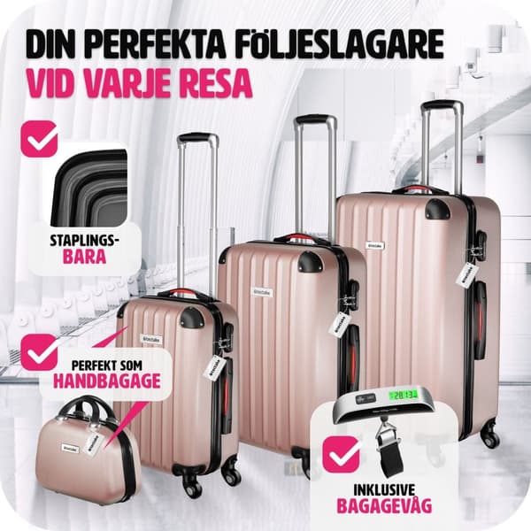Resväskeset Cleo, 4 resväskor med bagagevåg och taggar - roséguld