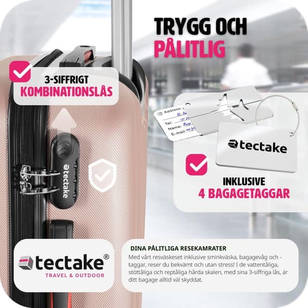Resväskeset Cleo, 4 resväskor med bagagevåg och taggar - roséguld