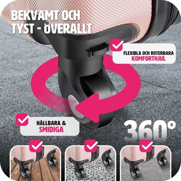 Resväskeset Cleo, 4 resväskor med bagagevåg och taggar - roséguld