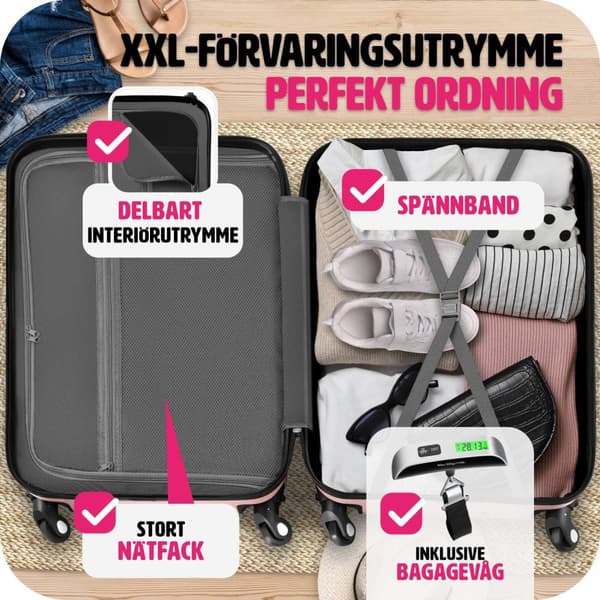 Resväskeset Cleo, 4 resväskor med bagagevåg och taggar - roséguld