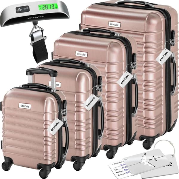 Resväskeset Mila - 4 resväskor, bagage med bagagevåg och namntaggar - roséguld