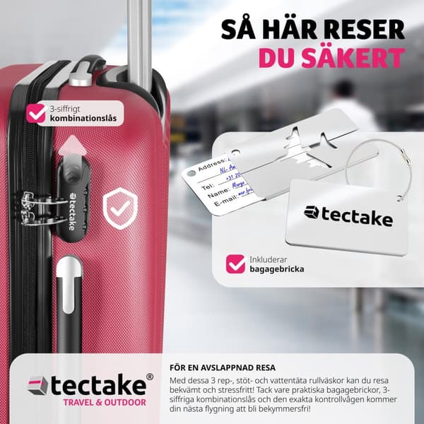3-delars resväskeset Talia med bagagevåg och bagagetaggar - vinröd