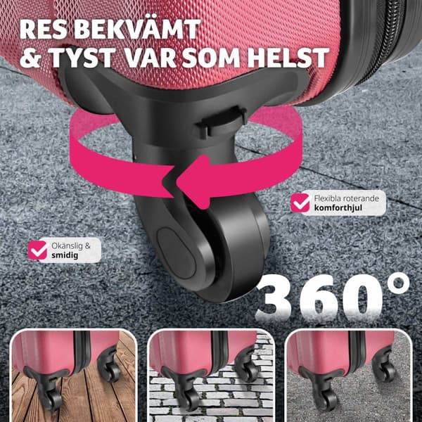3-delars resväskeset Talia med bagagevåg och bagagetaggar - vinröd