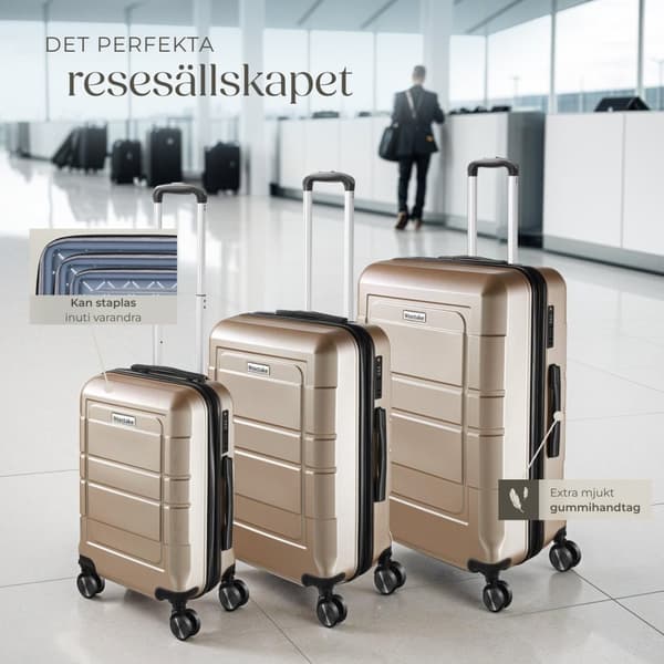 Resväskeset Brice 3-delar, TSA-lås - champagne