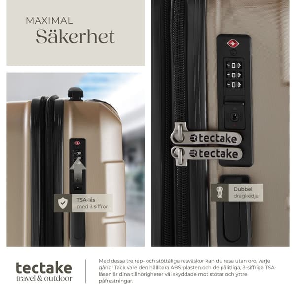 Resväskeset Brice 3-delar, TSA-lås - champagne