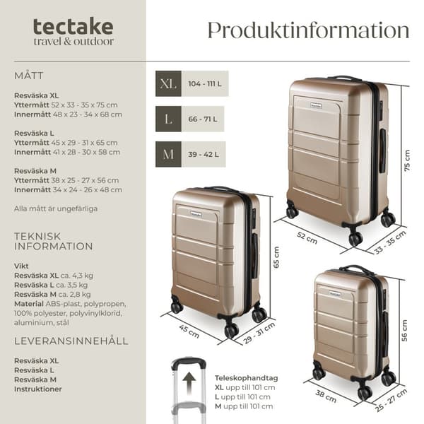 Resväskeset Brice 3-delar, TSA-lås - champagne