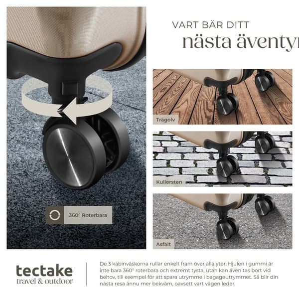 Resväskeset Brice 3-delar, TSA-lås - champagne