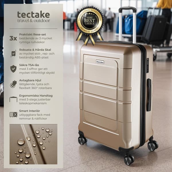 Resväskeset Brice 3-delar, TSA-lås - champagne