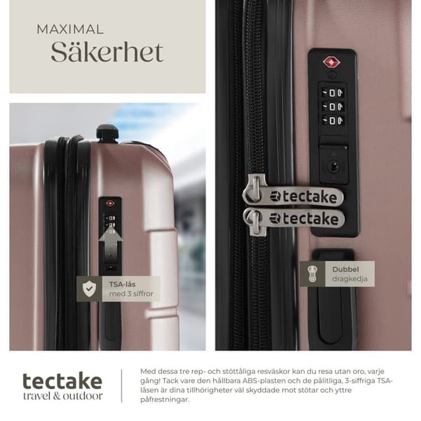 Resväskeset Brice 3-delar, TSA-lås - roséguld