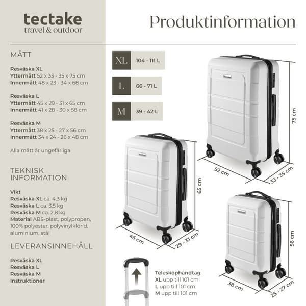 Resväskeset Brice 3-delar, TSA-lås - vit
