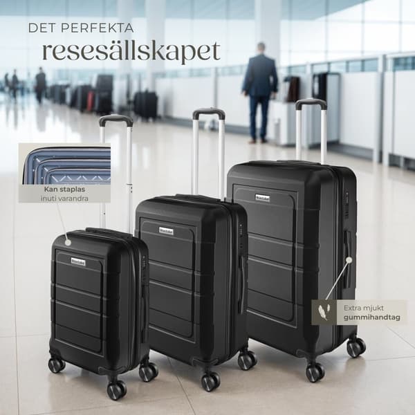 Resväskeset Brice 3-delar, TSA-lås - svart