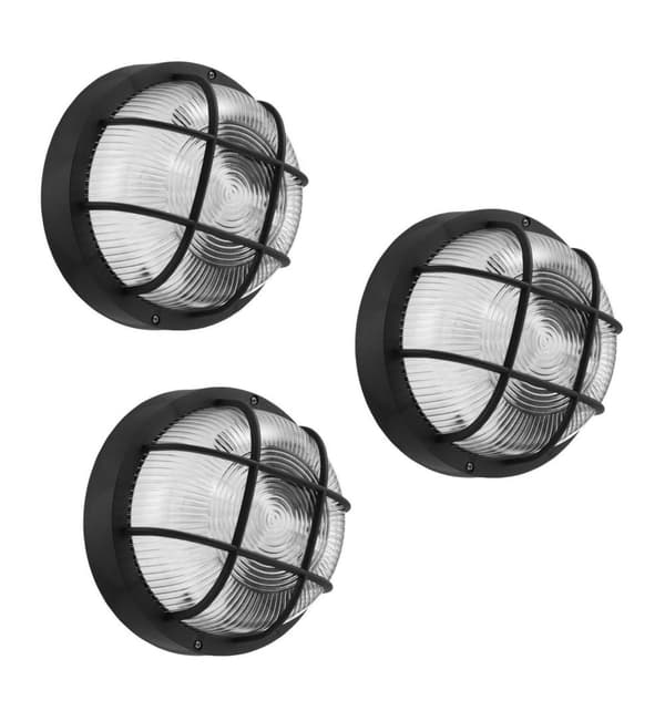 Set med 3 runda bullseye (bulleye) utomhuslampor, svart E27