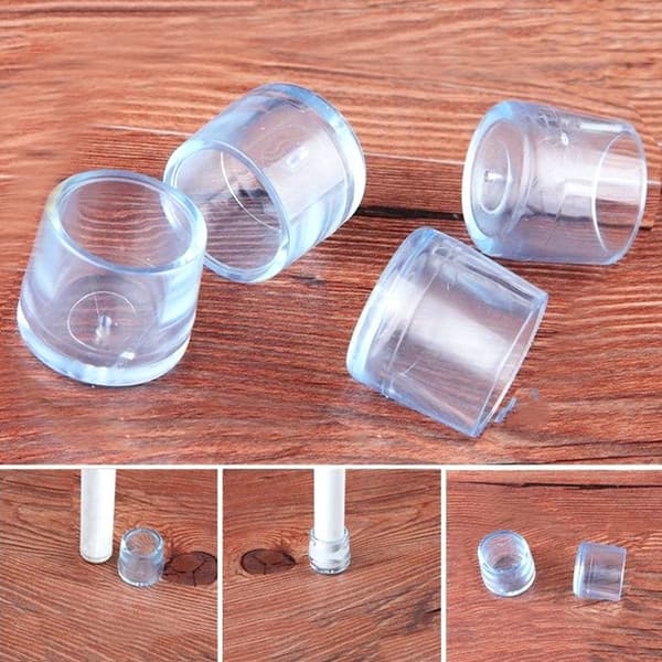 Sæt med 4 fleksible stolebenkapper (ekstra robuste, runde, 24 mm, gennemsigtige)