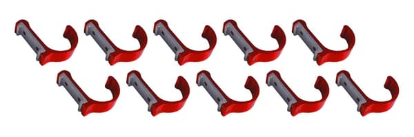 Set med 10 klädkrokar / klädhängare i aluminium (böjda, röda)