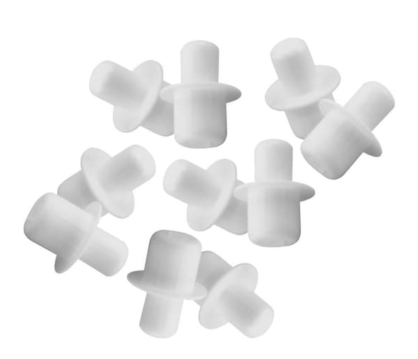 Sats med 120 hyllstöd av plast (vita, 5&amp;6 mm, 15 mm långa)