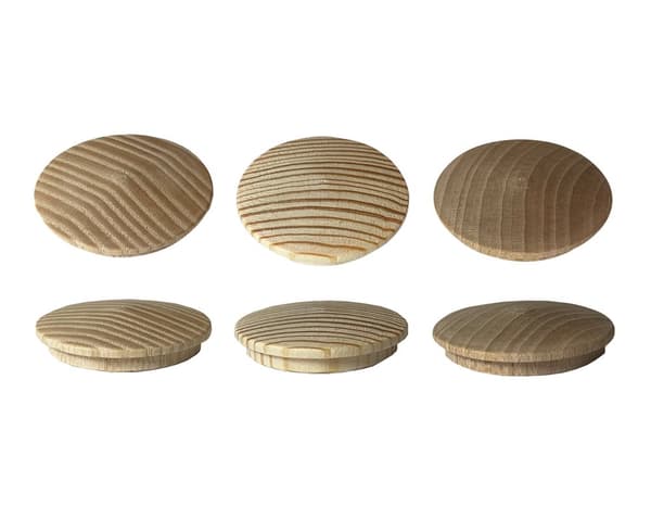 Sæt med 30 træhætter, knapper (40 mm diameter, fyrretræ)