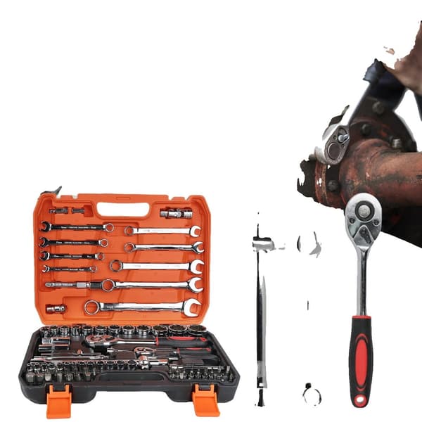 82-delt Drive Socket Sæt, Holdbar Krom Finish, Omfattende Værktøjsudvalg, Ideel til Hjemme- og Bilreparationer