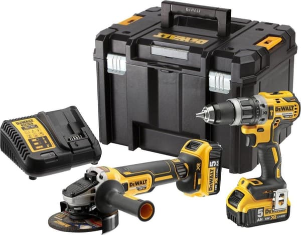 DeWalt DCK2080P2T batterisæt | DCD796 akku boremaskine + DCG405 akku vinkelsliber | 18v 5.0Ah Li-ion