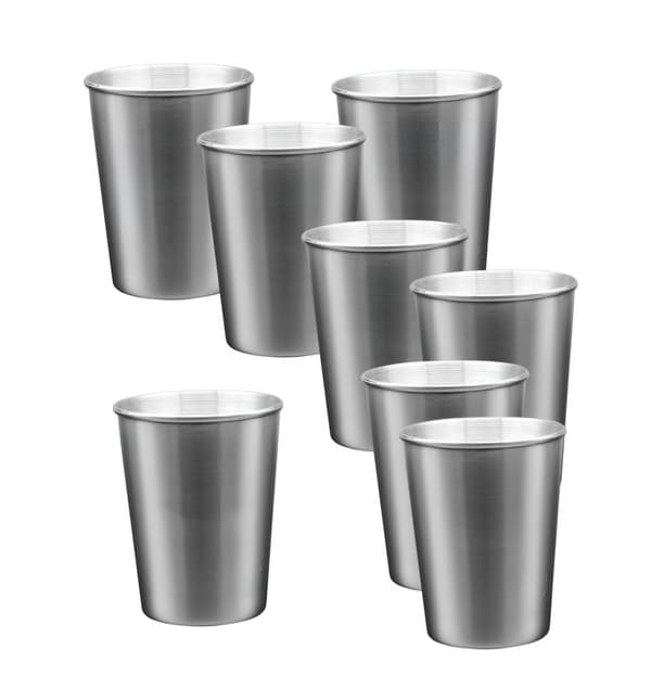 Sæt med 8 kopper i rustfrit stål, 170 ml, med rullet kant