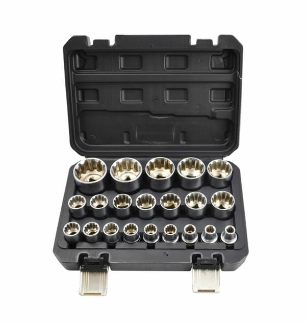 AW Spline-hylsnyckelsats 21 delar. 12-vinkel. 1/2" 8-36 mm svart linje