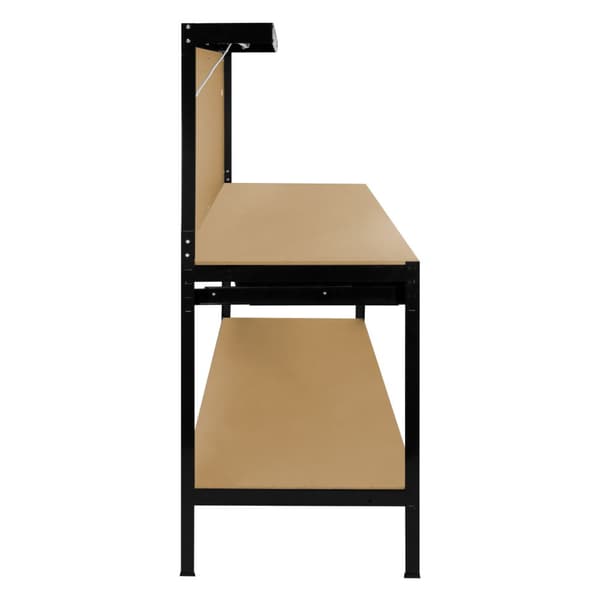 Arbejdsbord med værktøjstavle, skuffe og lampe Stålværksted DIY Arbejdsbord Værktøjsopbevaringsstation 370 kg Kapacitet 40 kroge Gummihammer Sort Rød