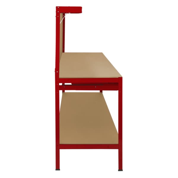 Arbejdsbord med værktøjstavle, skuffe og lampe Stålværksted DIY Arbejdsbord Værktøjsopbevaringsstation 370 kg Kapacitet 40 kroge Gummihammer Sort Rød