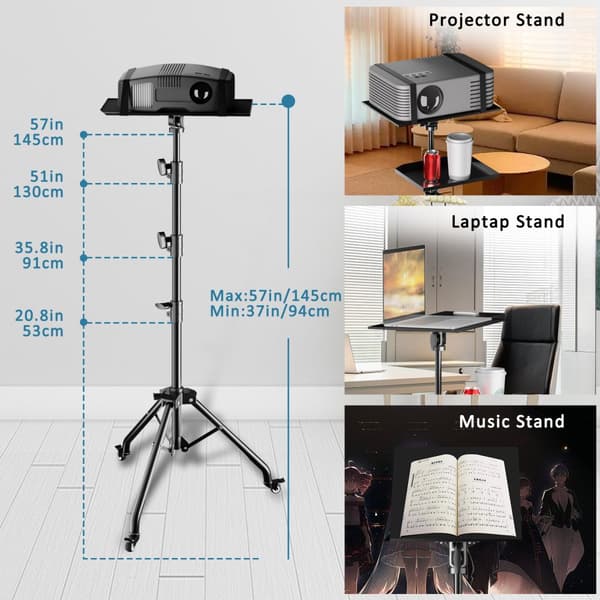 Projektor Stativ, Justerbar Höjd 23 till 63 tum, Bärbar Design,med hjul