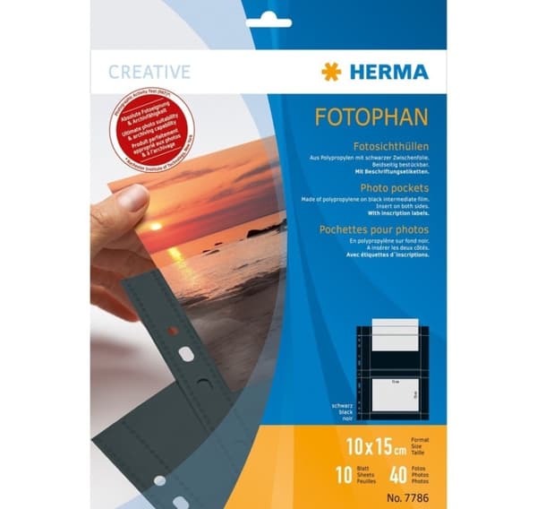 Herma fotohylse 10x15cm horisontal 10sh, svart (7786)