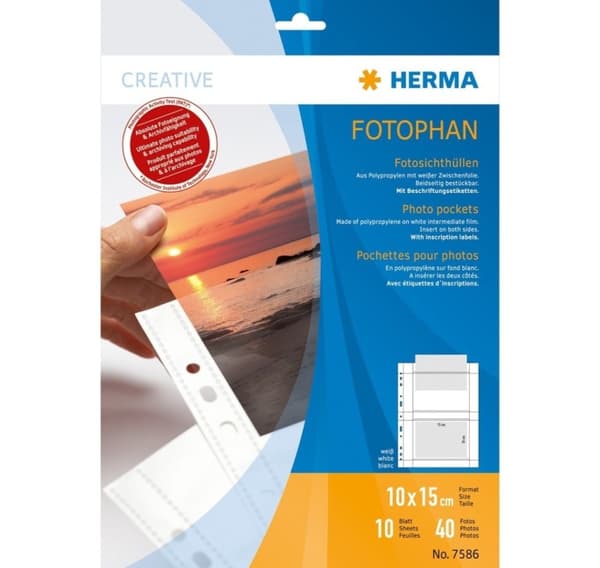 Herma fotohylse 10x15cm horisontal 10sh, hvit (7586)