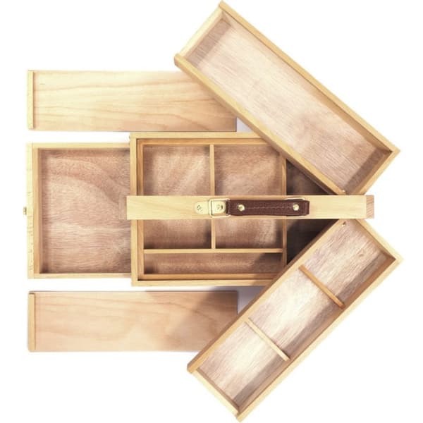 Kangaro K-830051 Værktøjskasse 3 lag 4 skuffer + læderhåndtag 23,5x13x34 cm Bøgetræ/Natur