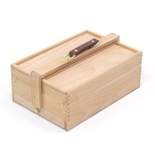 Kangaro K-830051 Værktøjskasse 3 lag 4 skuffer + læderhåndtag 23,5x13x34 cm Bøgetræ/Natur
