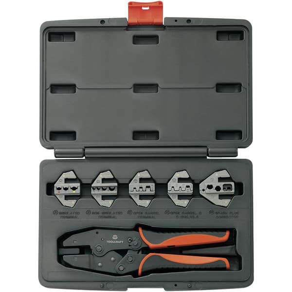 TOOLCRAFT PZ-506 430461 Crimptång-set 6 delar Isolerad kabelsko, Oisolerad, sluten kabelsko, Öppen, oisolerad kabelsko,