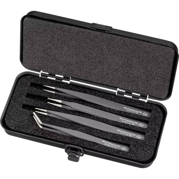 Wiha 32349 Pincett-set 4 delar Spets, Flat-bred, Avrundad