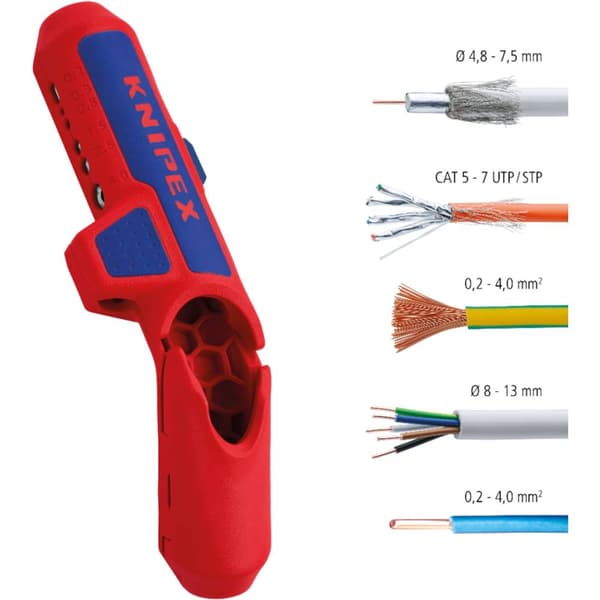 Knipex 16 95 01 SB ErgoStrip Kabelskalare Lämplig för Rundkabel, Våtrumskabel, Datakabel, Koaxialkabel 4.8 till 13 mm 0