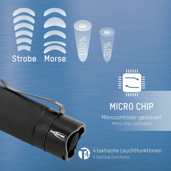 Ansmann M250F LED Ficklampa med bältesclip, med handrem batteri 260 lm 157 g