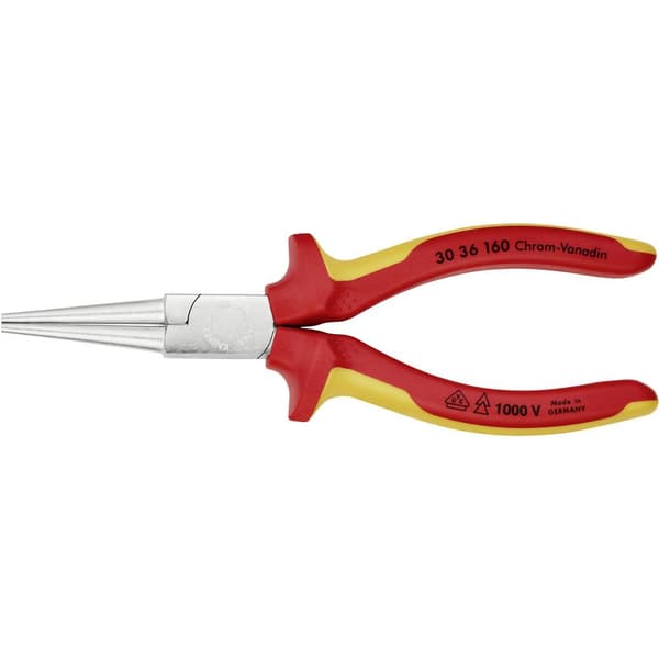 Knipex 30 36 160 VDE Rundtång Rak Krom-vanadium elektriskt stål 160 mm