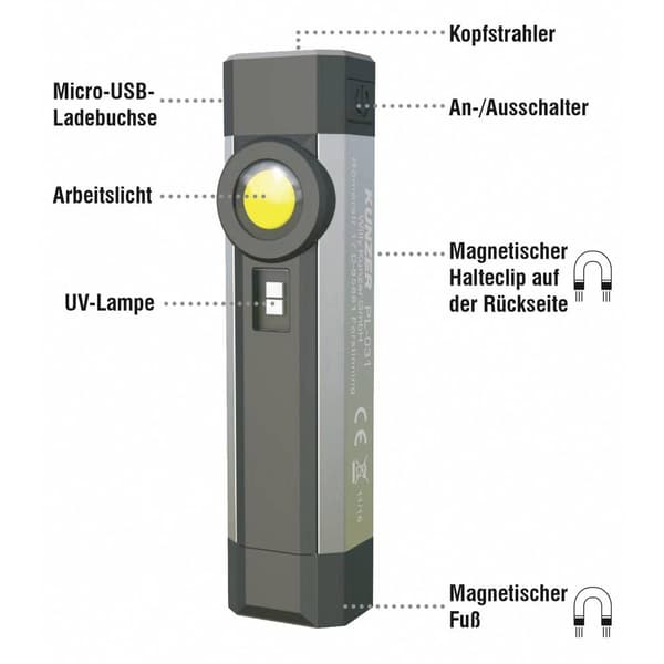 Kunzer PL-031 LED Arbetslampa Uppladdningsbara batteri