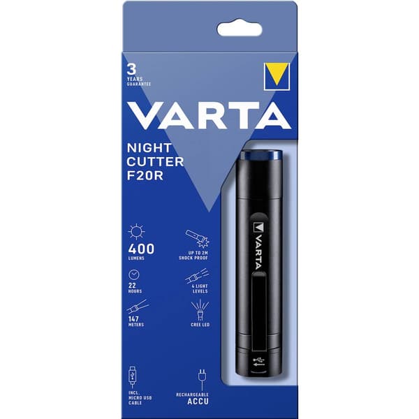 Varta Night Cutter F20R LED Ficklampa med bältesclip, med USB-gränssnitt, justerbar Uppladdningsbara batteri 400 lm 22