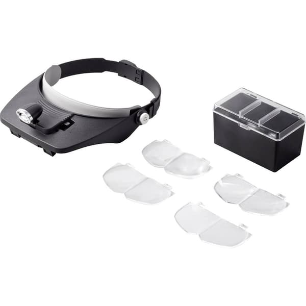TOOLCRAFT TO-5137803 Huvudlupp med LED-belysning Förstoringsfaktor: 1.2 x, 1.8 x, 2.5 x, 3.5 x Linsstorlek: (L x B) 102