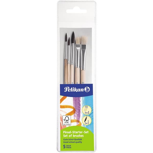 Pelikan 718163 Pensel för vatten- & oljefärg 5 delar Penselstorlek: 2, 4, 6, 10