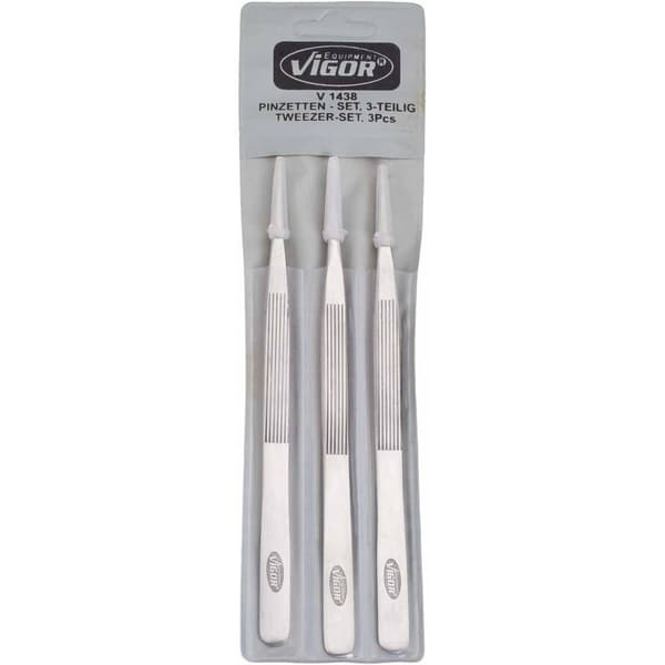 Vigor V1438 Pincett-set 3 delar Flat-rund, Trubbig, Spets