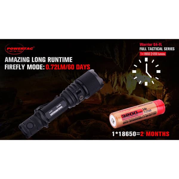 Powertac WAR-G4 FLW LED Ficklampa Uppladdningsbara batteri 4200 lm 152 g