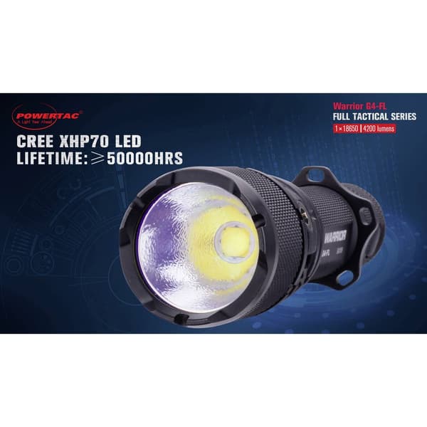 Powertac WAR-G4 FLW LED Ficklampa Uppladdningsbara batteri 4200 lm 152 g