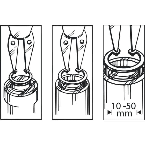 TOOLCRAFT TO-6679764 Låsringstång Passar till Ytter- & innerring 10-50 mm 10-50 mm Spetsform Vinklad 90°, Vinklad 45°,