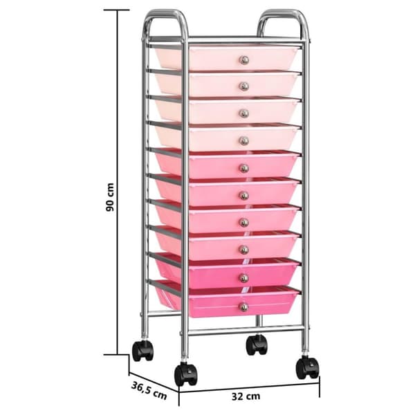 vidaXL Förvaringsvagn 10 lådor rosa plast