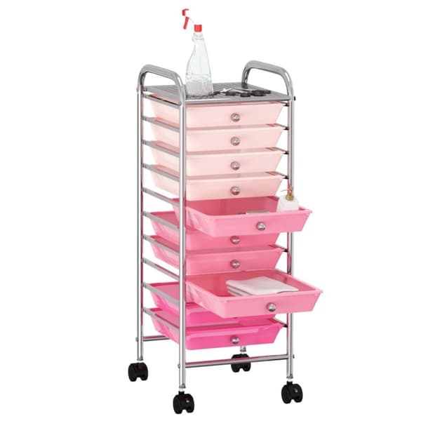 vidaXL Förvaringsvagn 10 lådor rosa plast