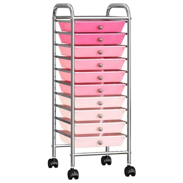 vidaXL 10 laatikon liikkuva säilytysvaunu ombre pinkki muovi