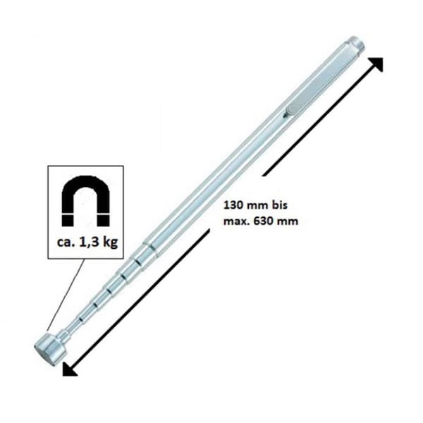 TOOLCRAFT TO-6541704 Magnetlyft i stiftform utdragbar 130 - 630 mm 1,3 kg lyftkraft Magnethävare